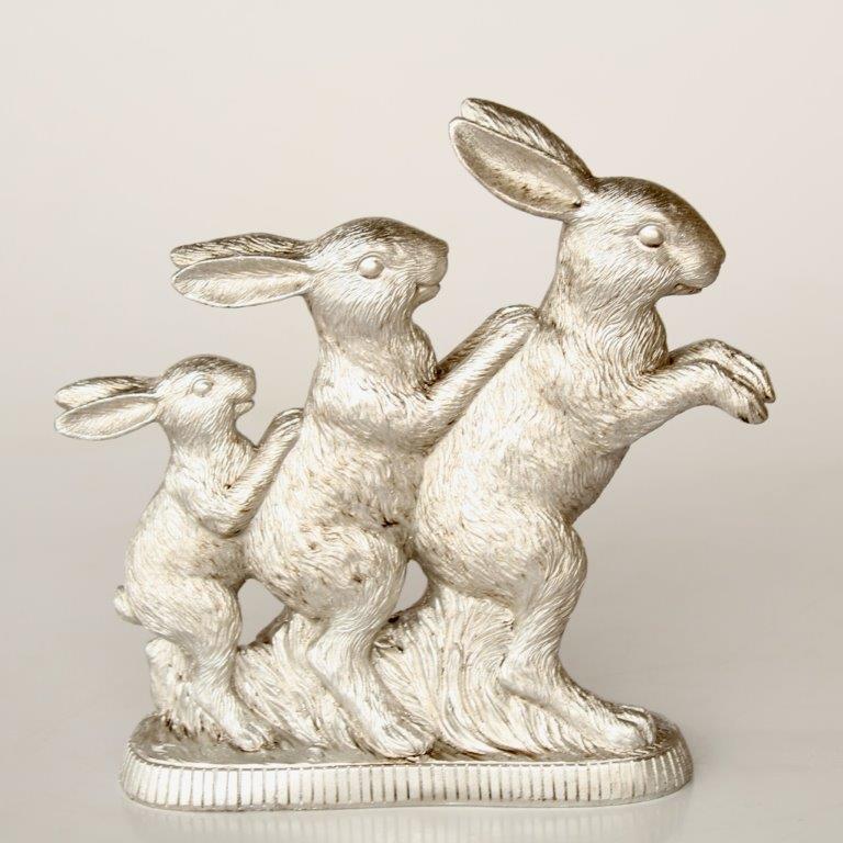 3 SILVER DANCING BUNNYS  25X25X6.5CM